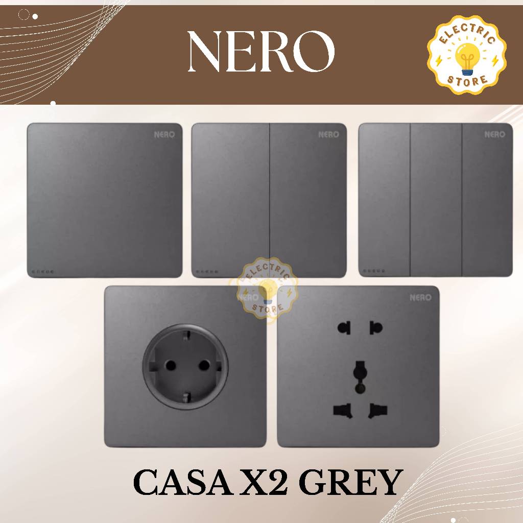 Nero Casa X2 Grey Stopkontak Saklar // Saklar Nero Casa X2 Grey Stopkontak Saklar