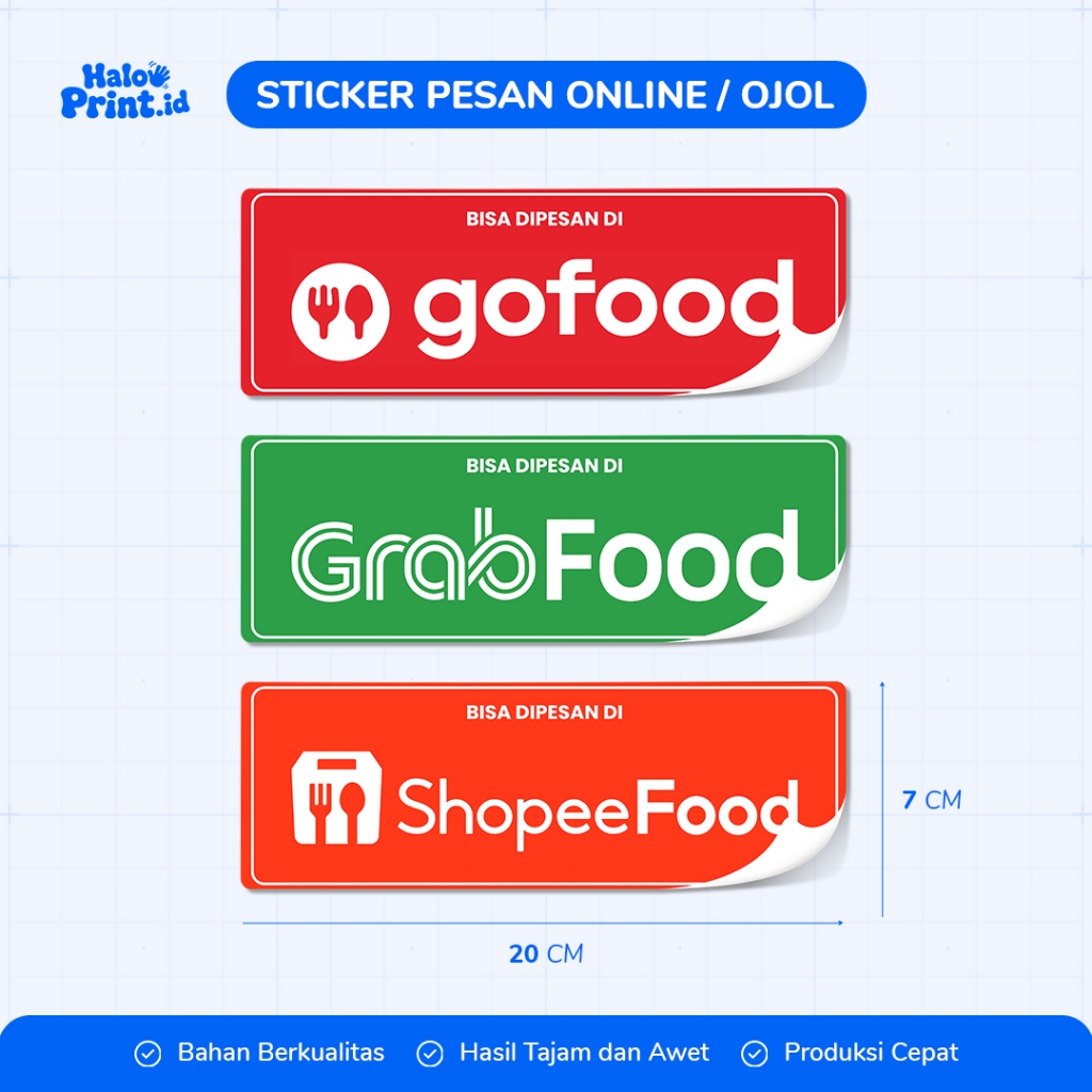 Sticker Label Ojol Ukuran 20 x 7 CM | GoFood, GrabFood, ShopeeFood | Label Stiker Set Logo Ojol Maka