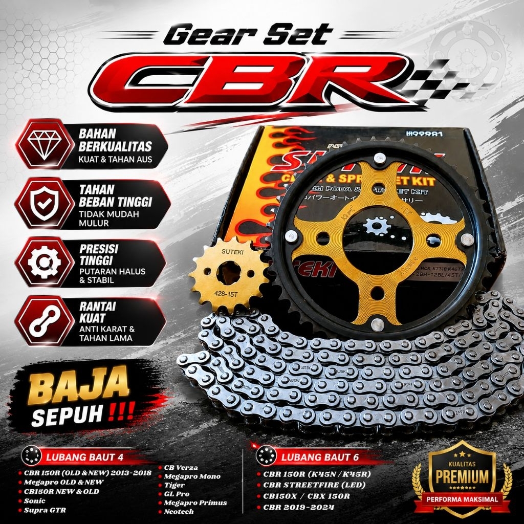 GEAR PAKET GIR SET CB 150 GEAR SET CB 150R GIR PAKET  CBR 150 STREETFIRE STREET FIRE 4 LUBANG MOTOR