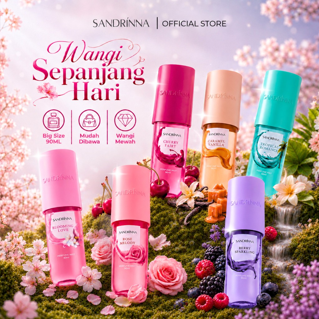 Sandrinna Perfume Mist 90 ml - Berry Sparkling / Rose Melody / Caramel Vanilla - Keharuman Romantis 