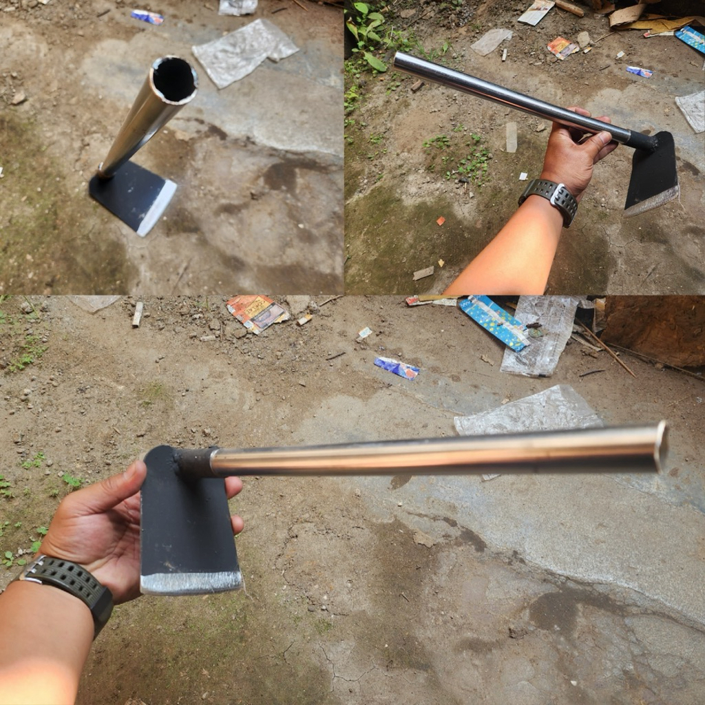 koret pacul mini  koret rumput baja plat strip gagang besi,garuk rumput tajam