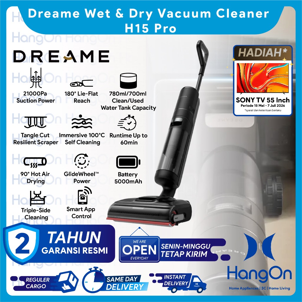 Dreame H15 Pro Wet & Dry Vacuum Cleaner 21000Pa Suction AI Robotic Arm 180° Lie-Flat Design Pembersi