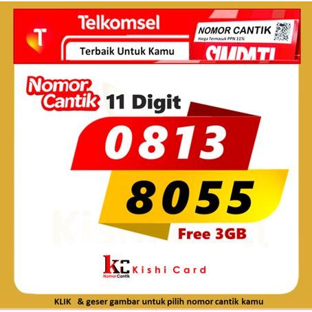 Telkomsel Nomor Cantik 11 Digit 4G & 5G.  Free 3GB. 7