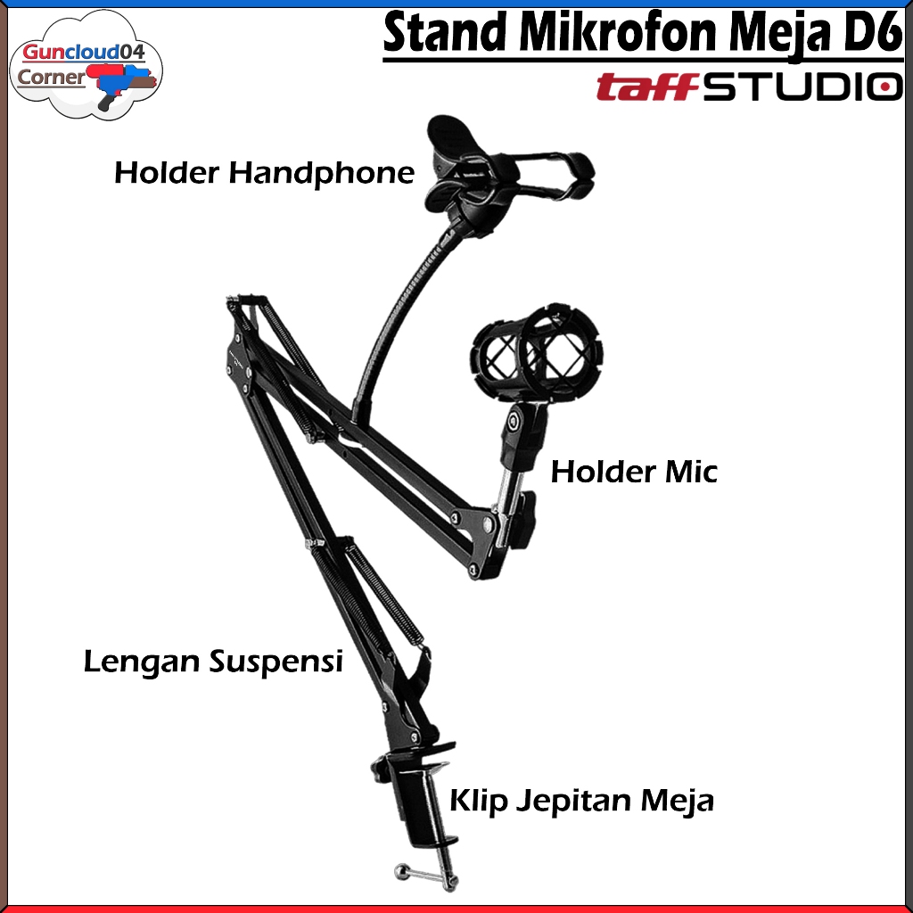 taffSTUDIO D6 Stand Mikrofon Meja Condenser Microphone Mic Table Holder Arm Stand Boom Suspensi Susp