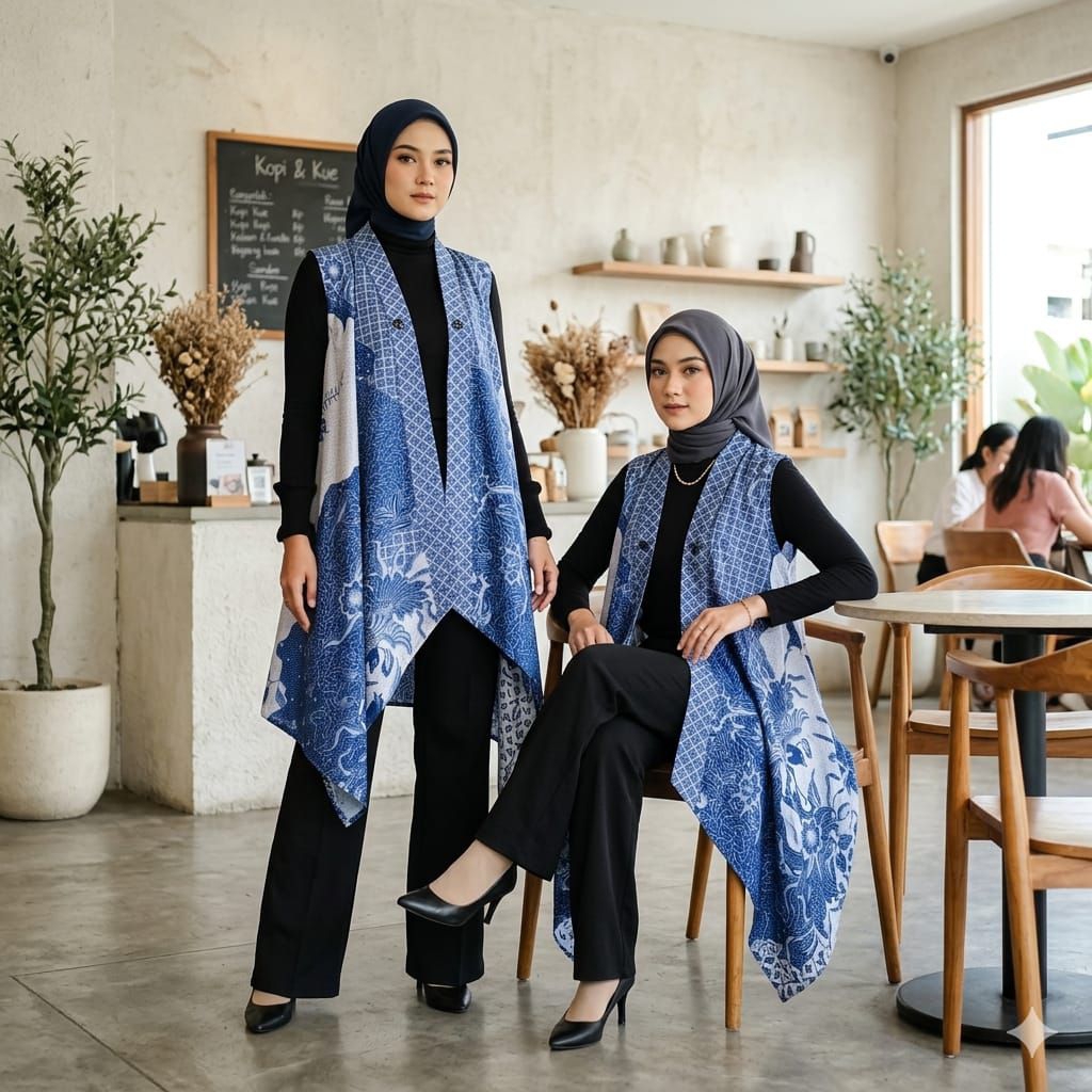 AL FATIH.STORE  || katun Long Vest cardigan oter Batik Modern Style Korean kondangan santai