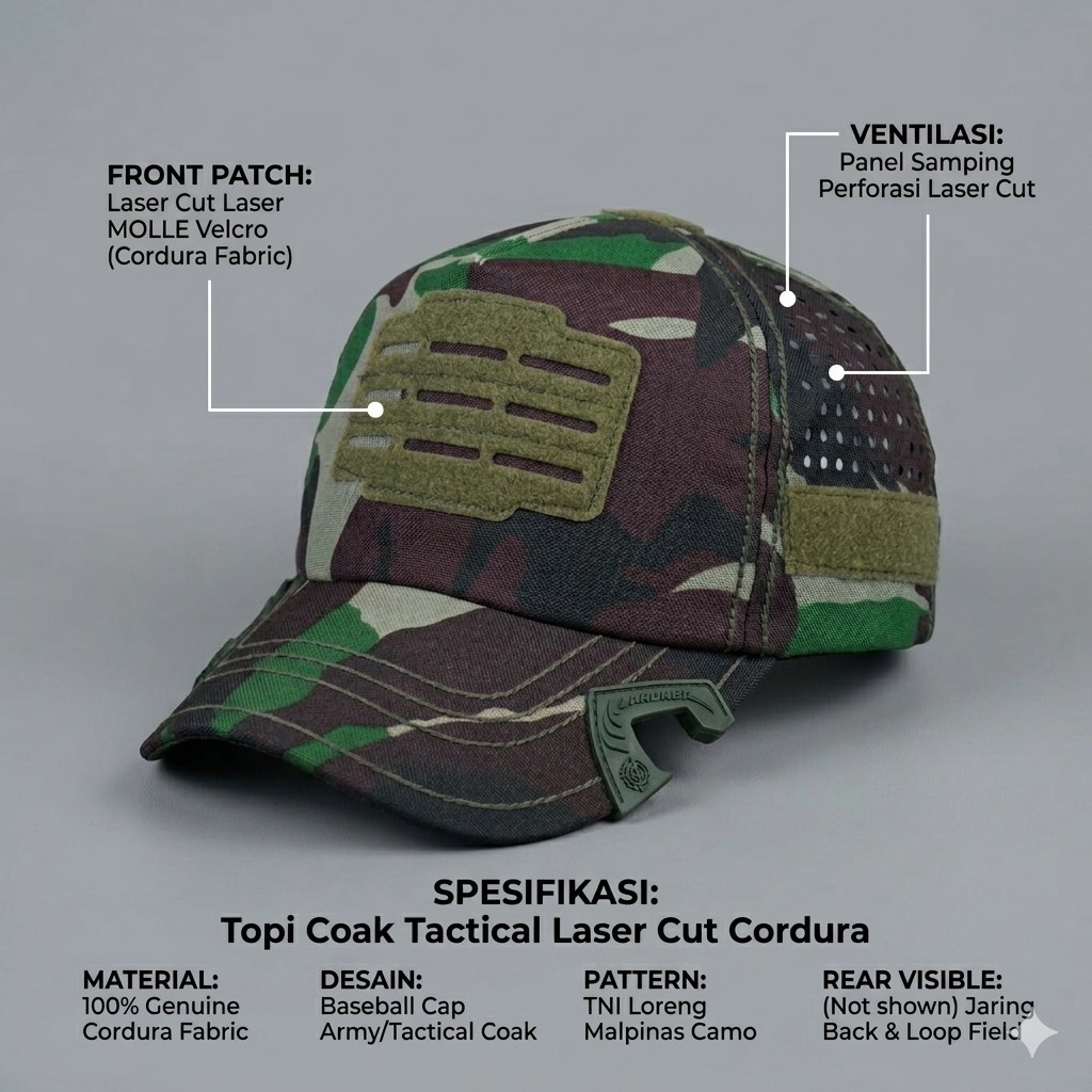 Topi Tactical Coak Loreng Malpinas TNI - Laser Cut Cordura Premium Baseball Cap