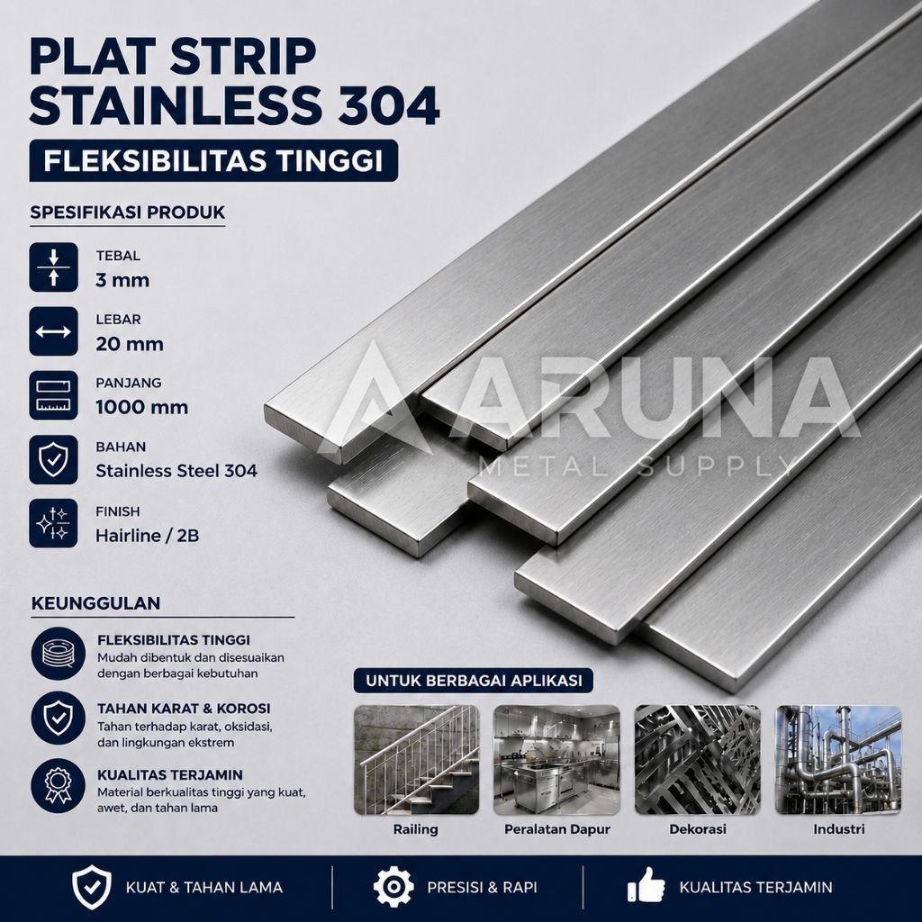 Plat strip stainless 3mm x 20mm x 2 meter | Stainless 304