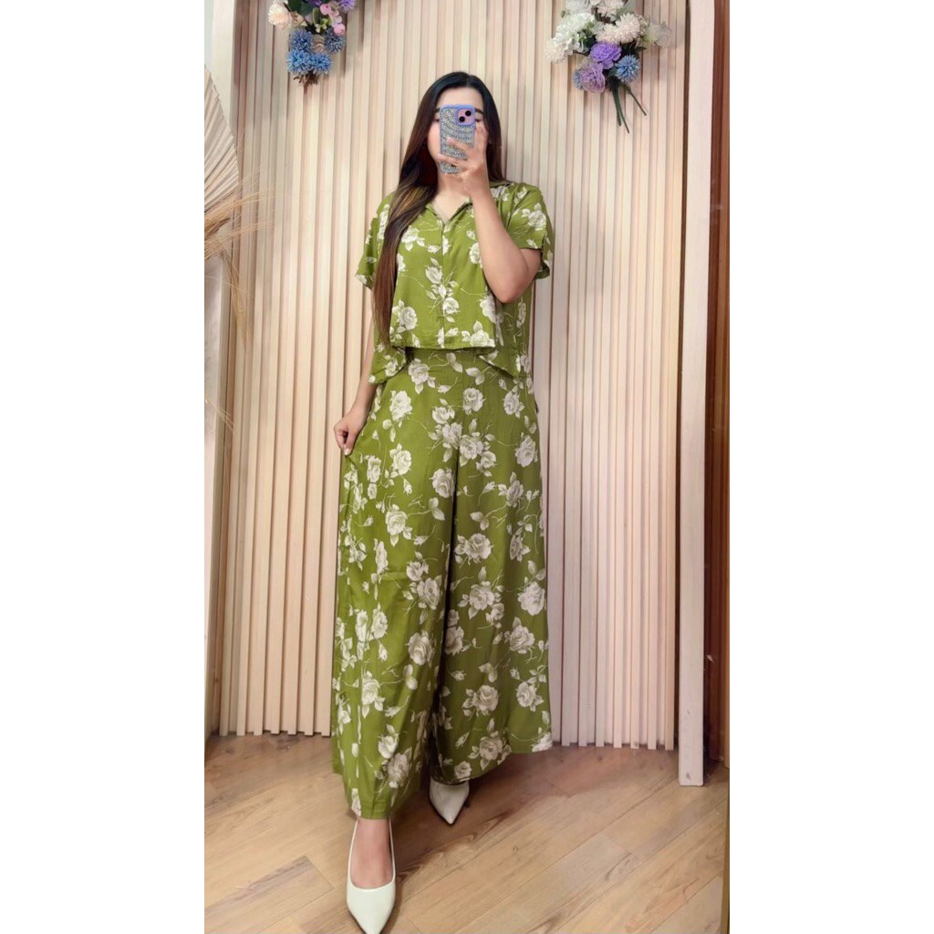 Setelan wanita Rayon Viscose Setelan Loly - Crop top & Celana kulot highwaist