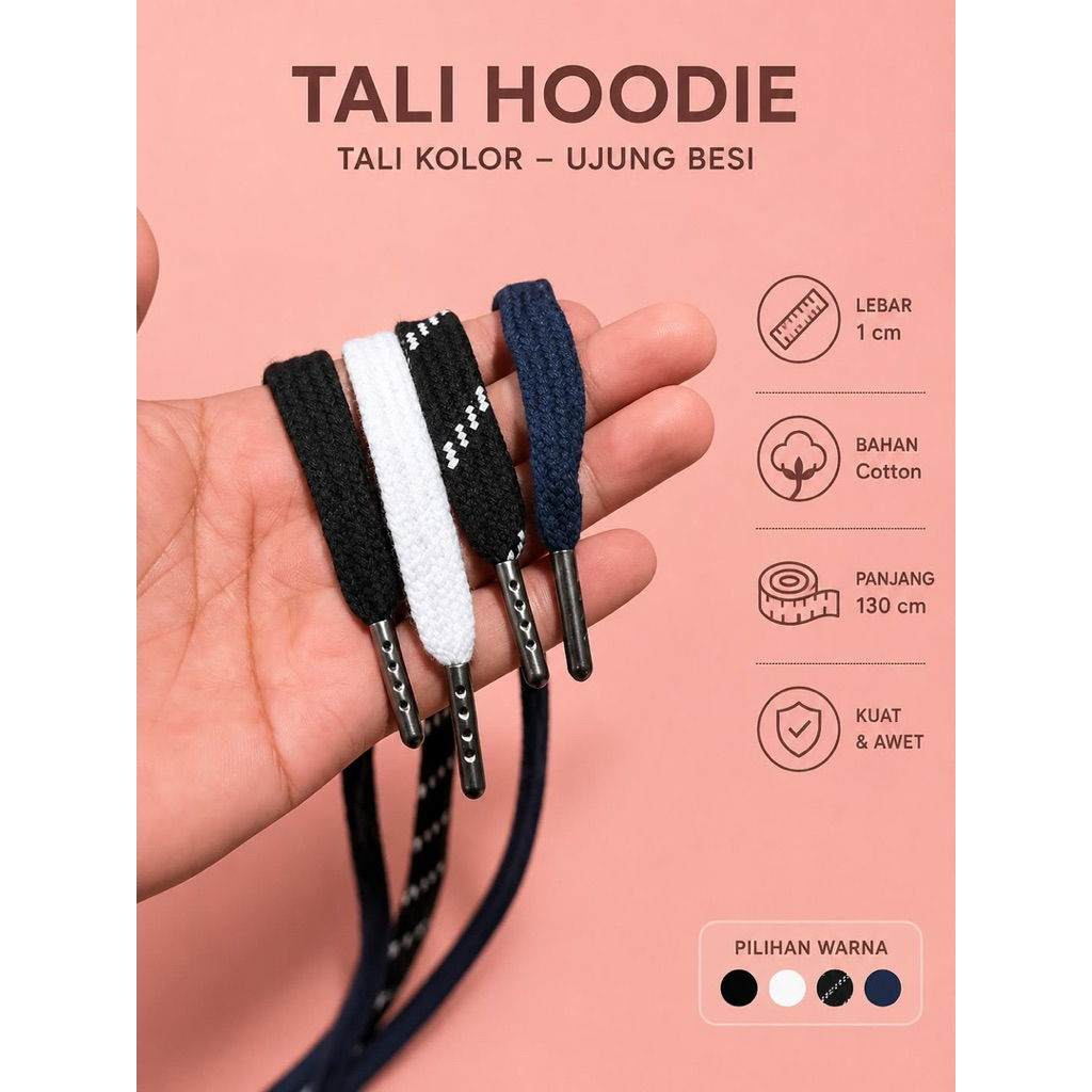 tali hoodie  tali kolor pipih catton ujung besi