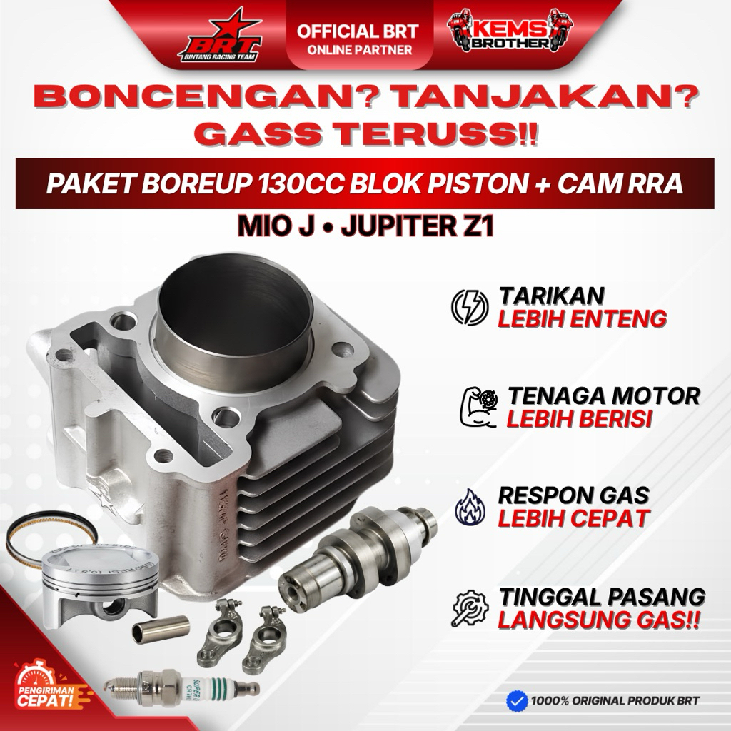 Paket Blok Casting Iron & Noken As Original BRT Bore Up 130cc & 150cc - Mio J, Soul GT, X-Ride, Fino