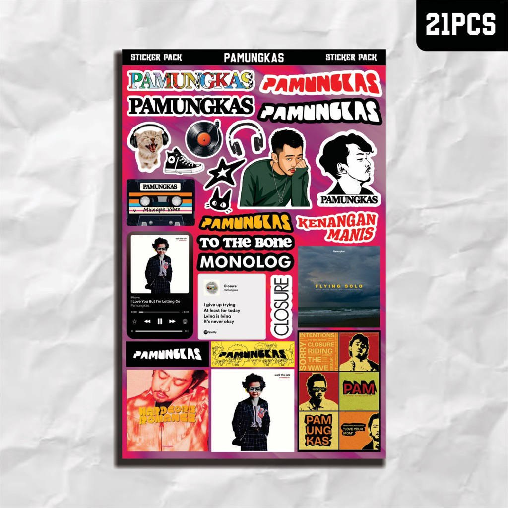 Pamungkas Sticker Pack isi 21 pcs | Stiker Band lokal musik Indie Vinyl Glossy Waterproof Cocok Untu