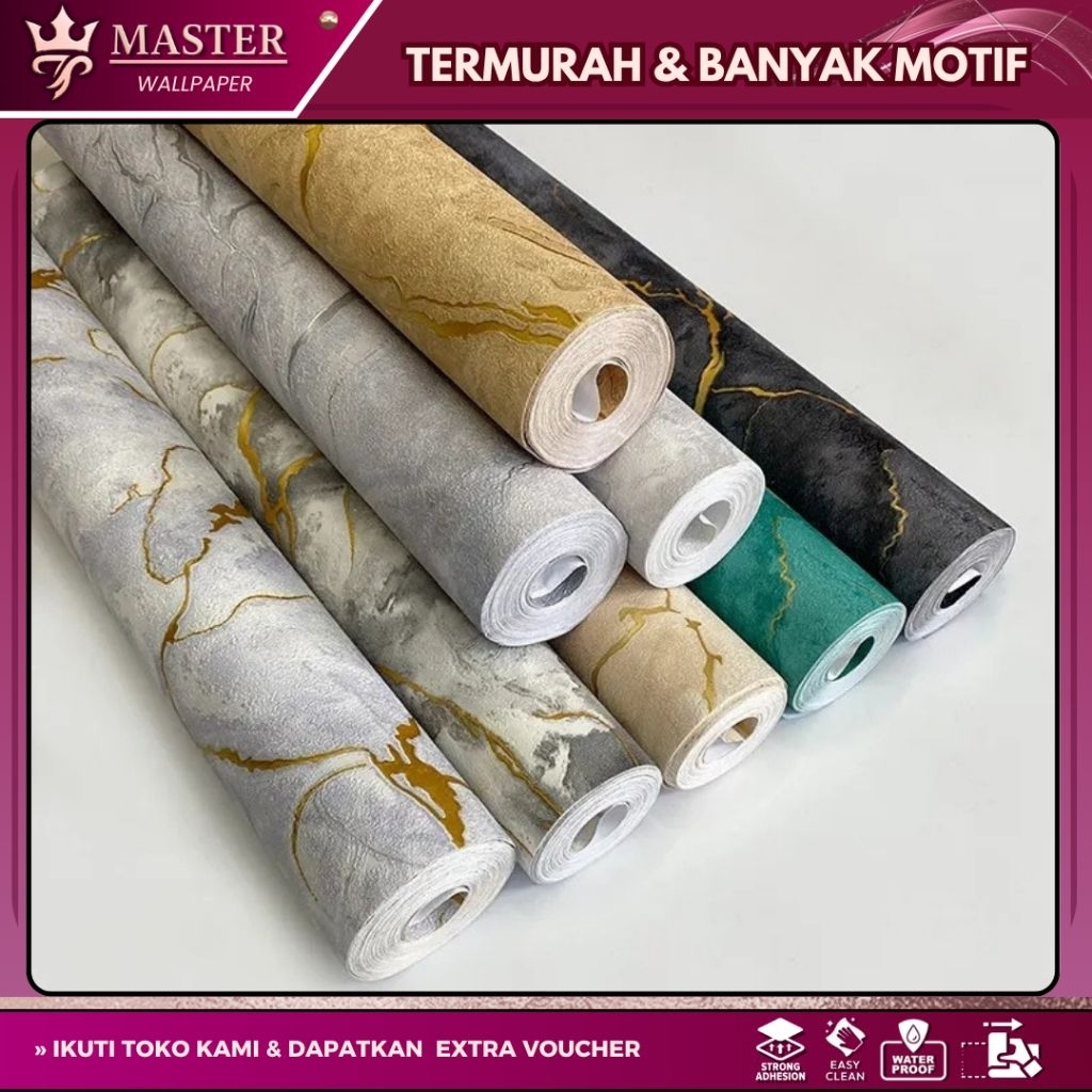 Wallpaper Dinding Motif Marmer 3D Aesthetic Anti Air Lem Kuat