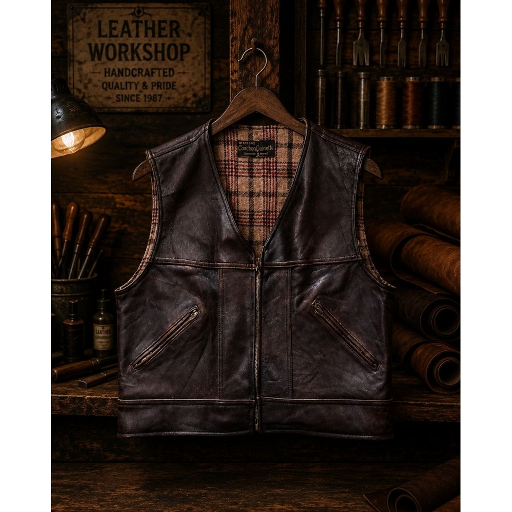 vest kulit coklat/rompi kulit coklat/vest motoran