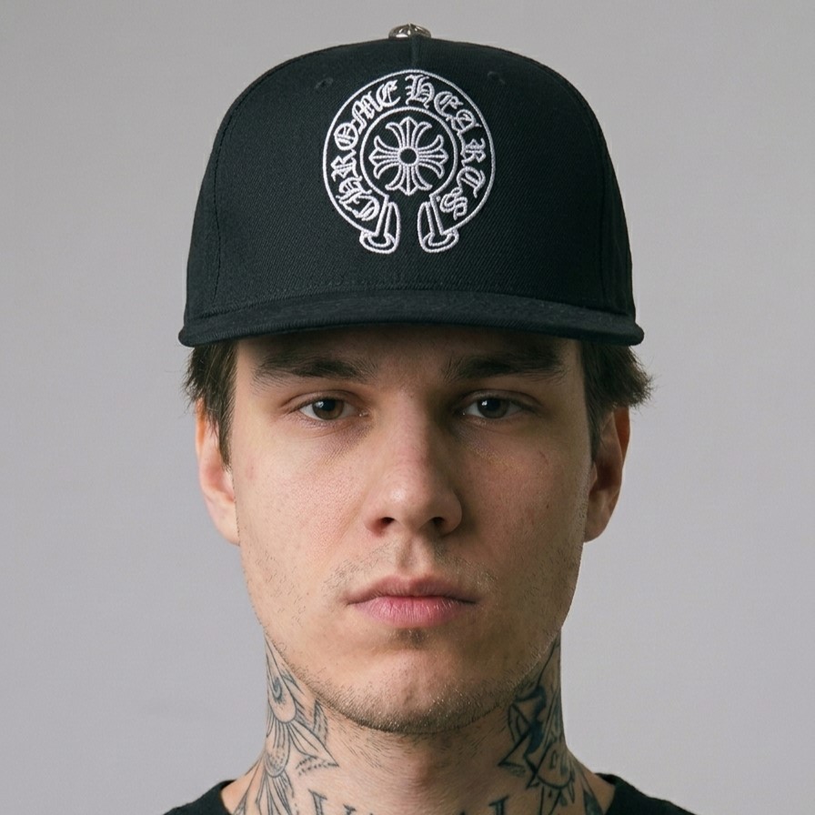CHROME HEARTS CAPS Flat  - Scroll Floral (FULL TAG) Topi Snapback Pria Premium  | Topi Jaring Nyaman