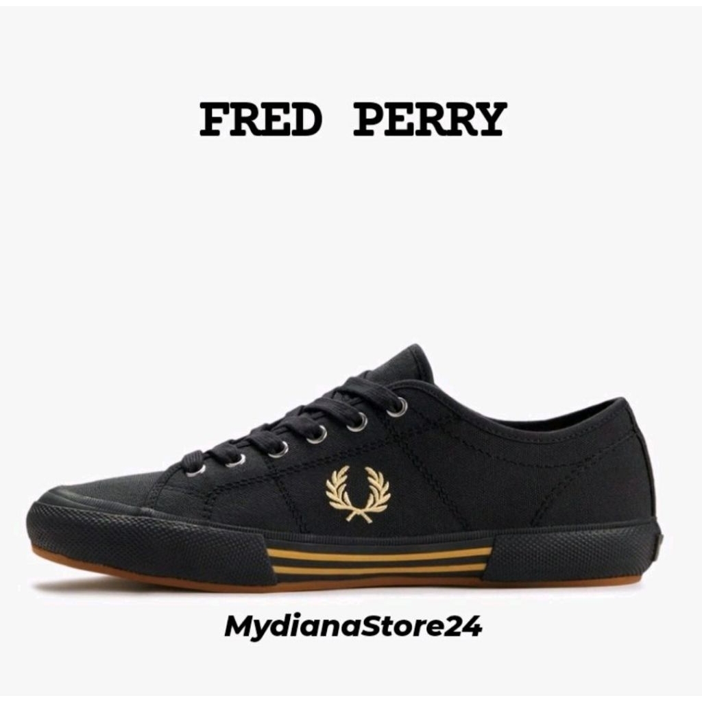 FRED PERRY MEN'S SHOES - FRED PERRY B708 VINTAGE TENNIS CANVAS - BLACK/CHAMPGNE