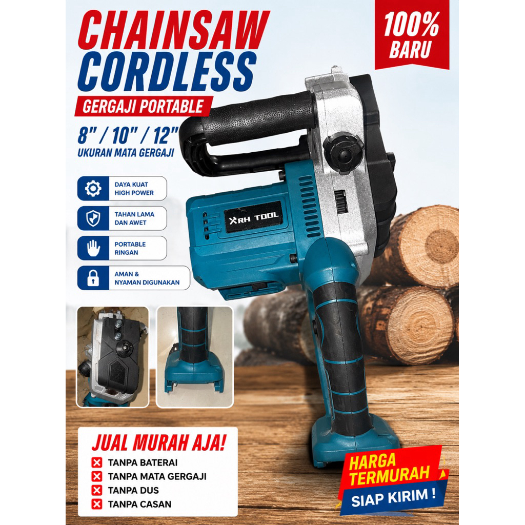 Chainsaw Cordless Gergaji Portable 8 10 12 Inch XRH TOOL Kondisi Baru Jual Murah Tanpa Baterai