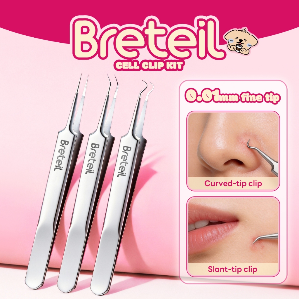 BRETEIL Artefak Kecantikan Jerawat Baja Tahan Karat 3Pcs - Precision Alat Pinset Klip Sel Jarum Jera