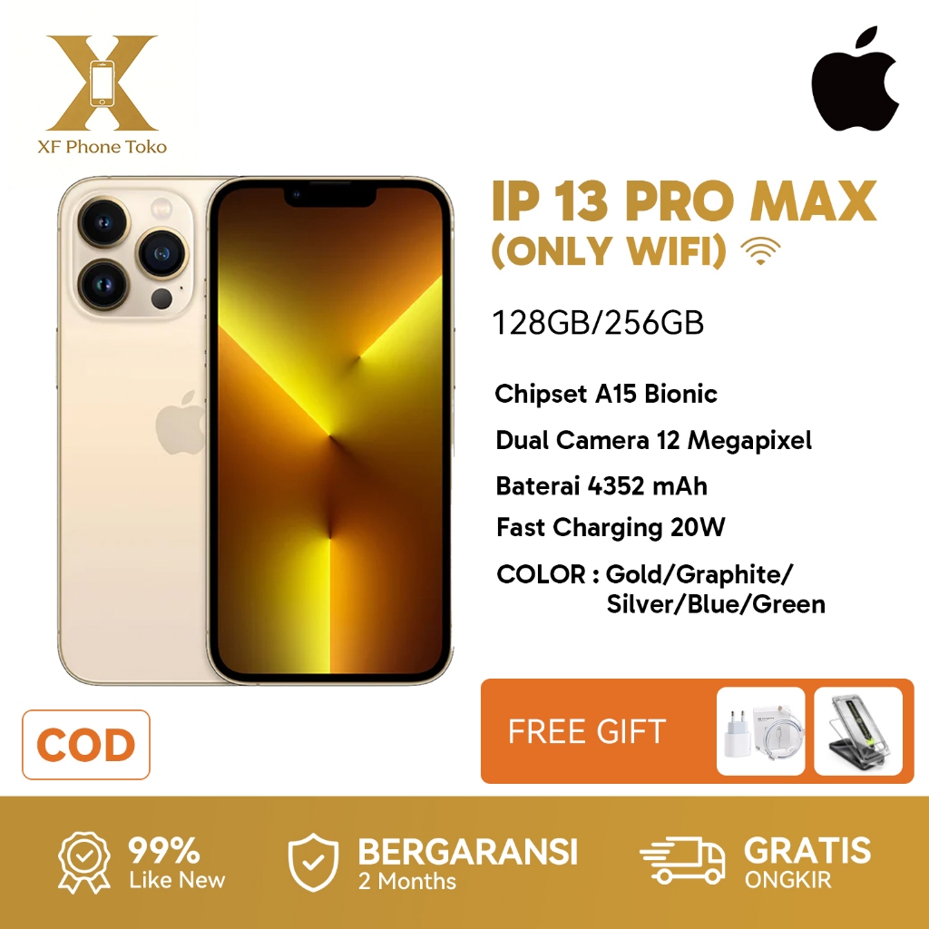 6.7Inches IPhone 13 PRO MAX Original HP 128/256GB Wifi Only IP 13 PRO MAX Color White/Gold/Black/Blu