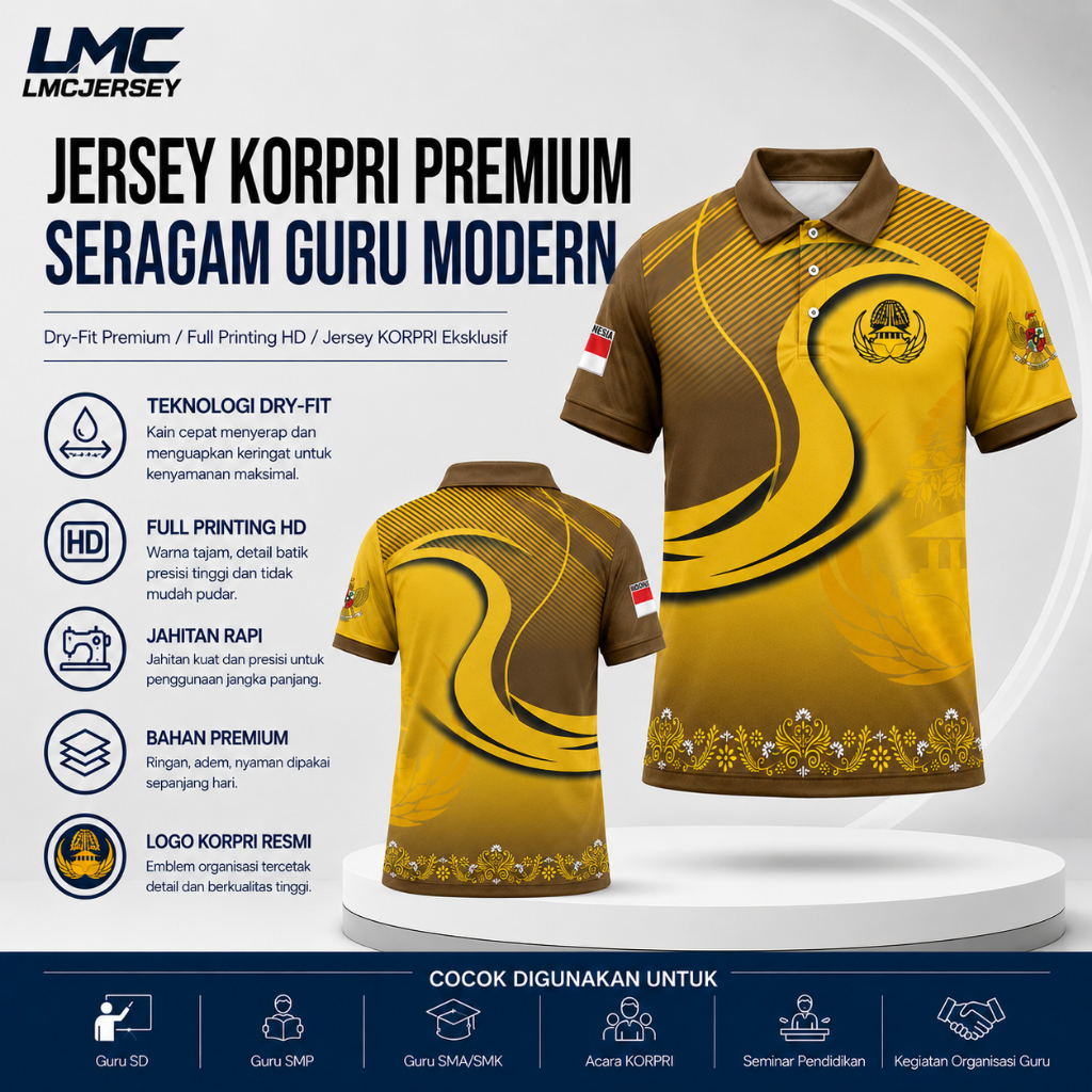 Kaos Jersey KORPRI Premium Seragam Guru Modern Dry Fit Full Printing HD Baju KORPRI Guru SD SMP SMA 