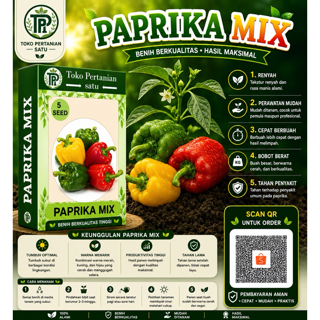 Benih 5 Biji Paprika F1 Mix Colour Warna Buah Campur Dataran Rendah-toko pertanian1