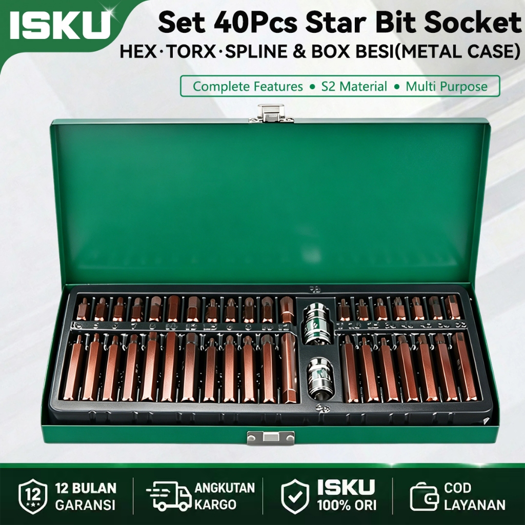 ISKU Power Bit Set 40pcs Star Hex Spline Bit Set Socket Bintang Socket Bit Set Star Bit Hex Bit