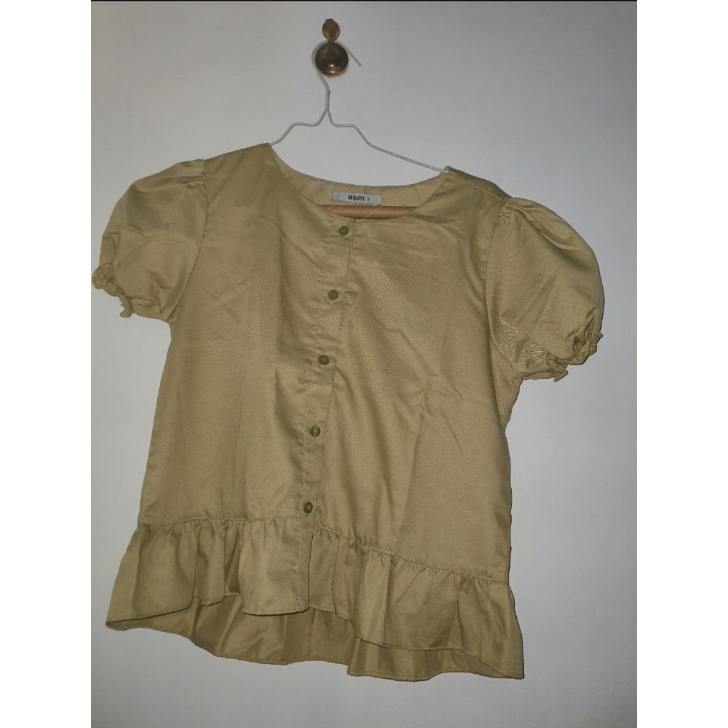 Blouse Olive Green Puff Sleeves Seken