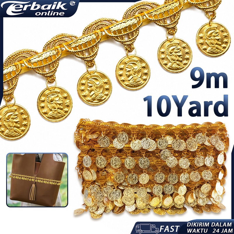9m Renda Koin Emas Renda India Warna Emas Renda Ribbon Lace Trim Aksesoris
