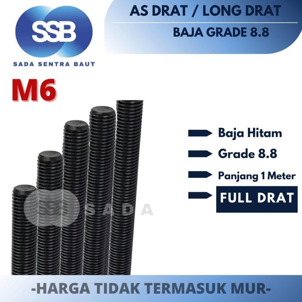 As Drat Baja M6 x 1 Meter Long Drat Baja Hitam Grade 8.8