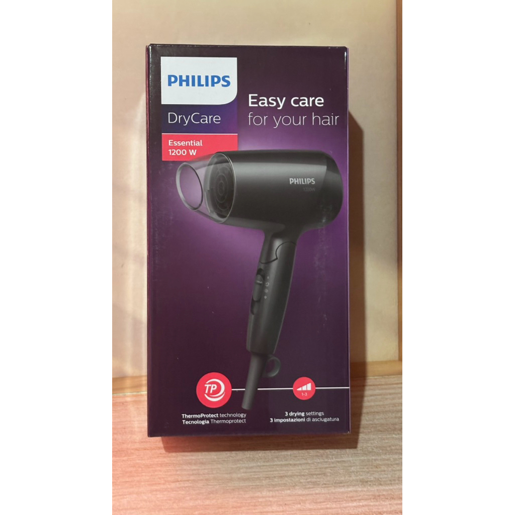 Philips Hair Dryer Essential Care BHC010 - Desain Ringkas, 3 Opsi Pengeringan, Pegangan Lipat