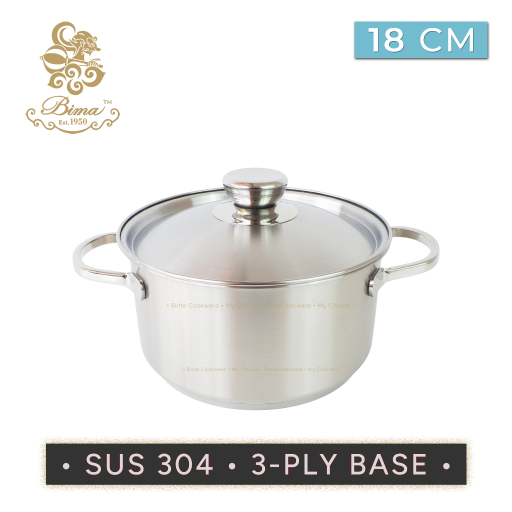 BIMA Panci Stainless 304 Premium 18cm Tebal +Tutup Food Grade MPASI Bisa Induksi - MorganWare Bravo