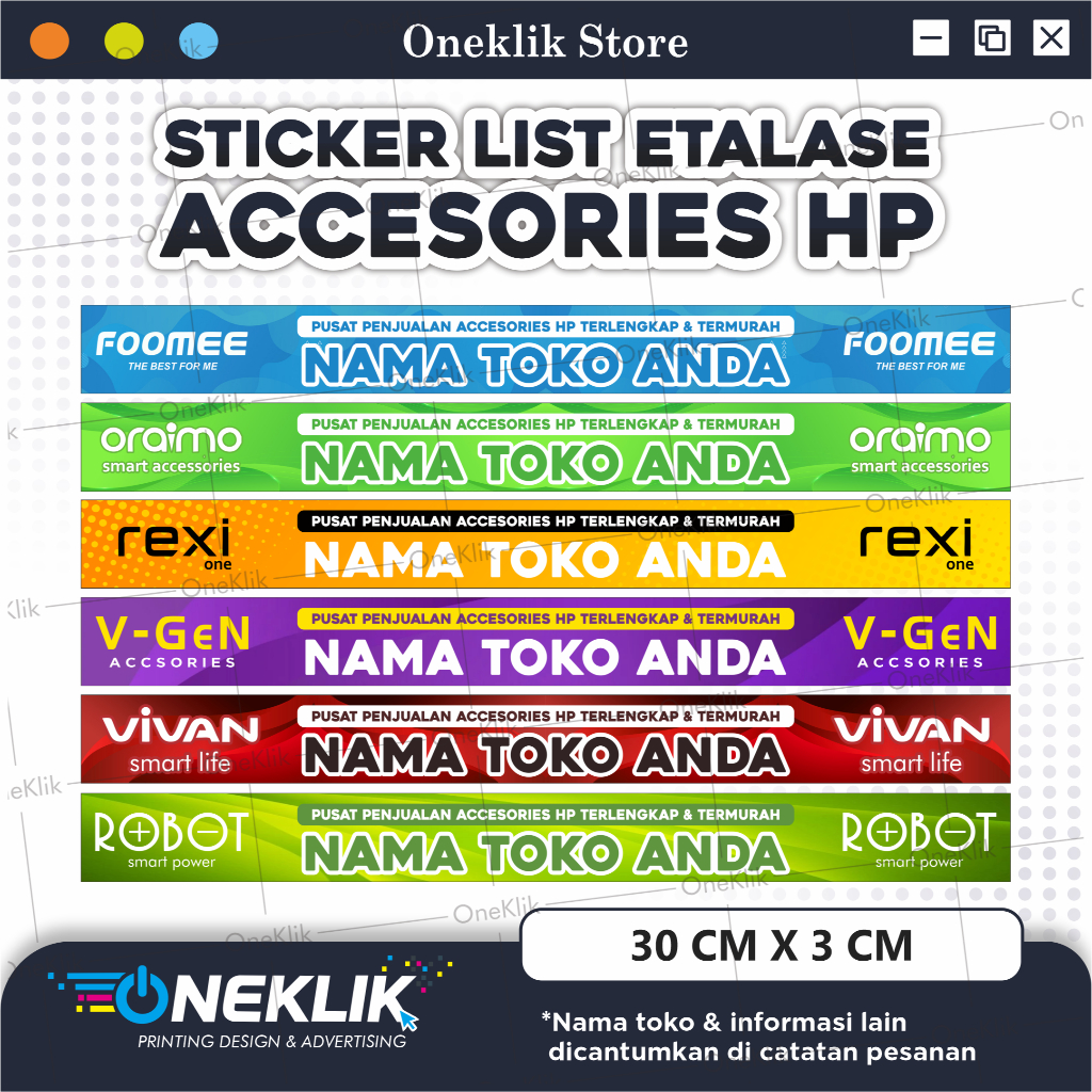 Stiker Etalase Konter Custom + Laminasi / Stiker List Etalase Konter Accsories HP / Aksesoris Konter