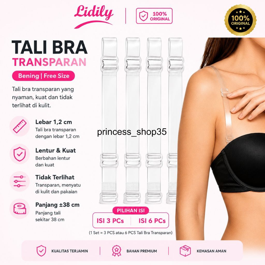 Tali Bra Transparan Silikon Bening Adjustable | Paket 3 PCS & 6 PCS | Strap Bra Transparan Premium