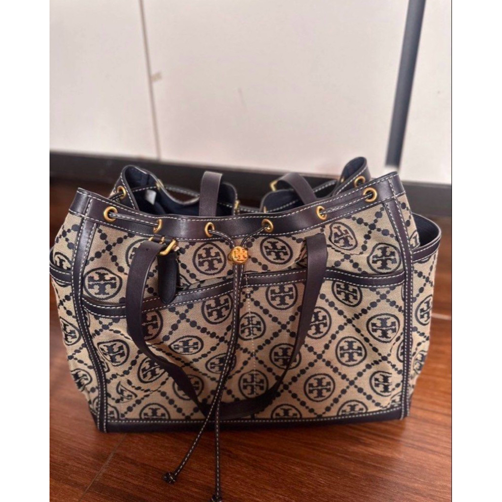 Tory Burch T Monogram Jacquard Tote Navy