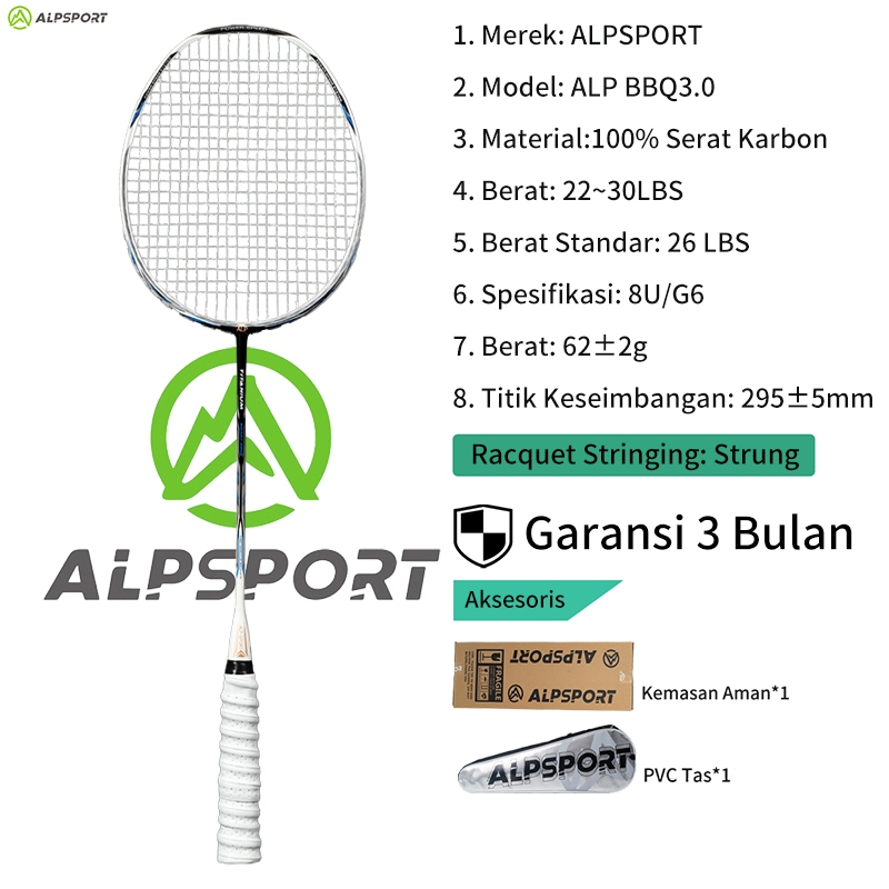 ALPSPORT BBQ 3.0 Rangka Ajaib Pelangi Max 30LBS 8U Raket Bulutangkis Profesional Ringan Ofensif Mera