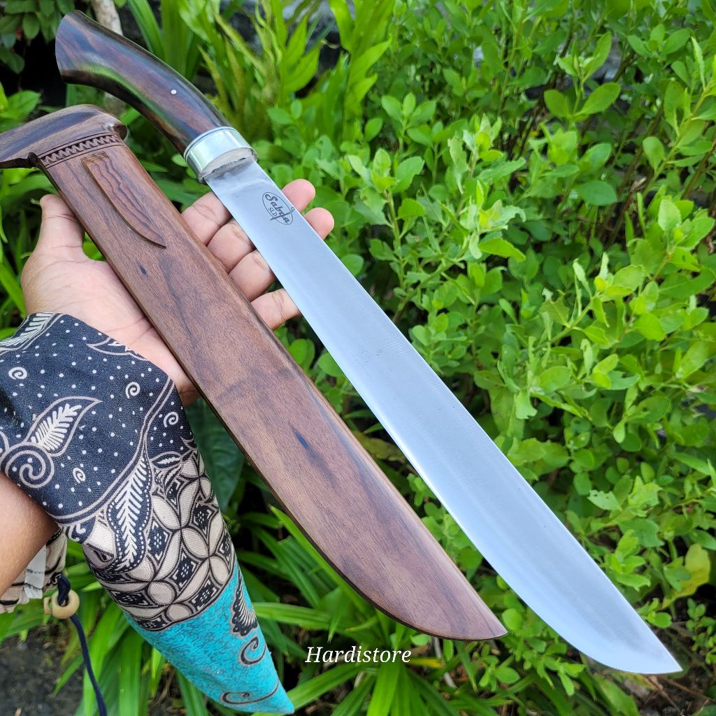 Pisau Sembelih 32 cm Baja Modern SLD Hitachi Japan, Kayu Amara Ebony, bonus Sarung Kain Batik