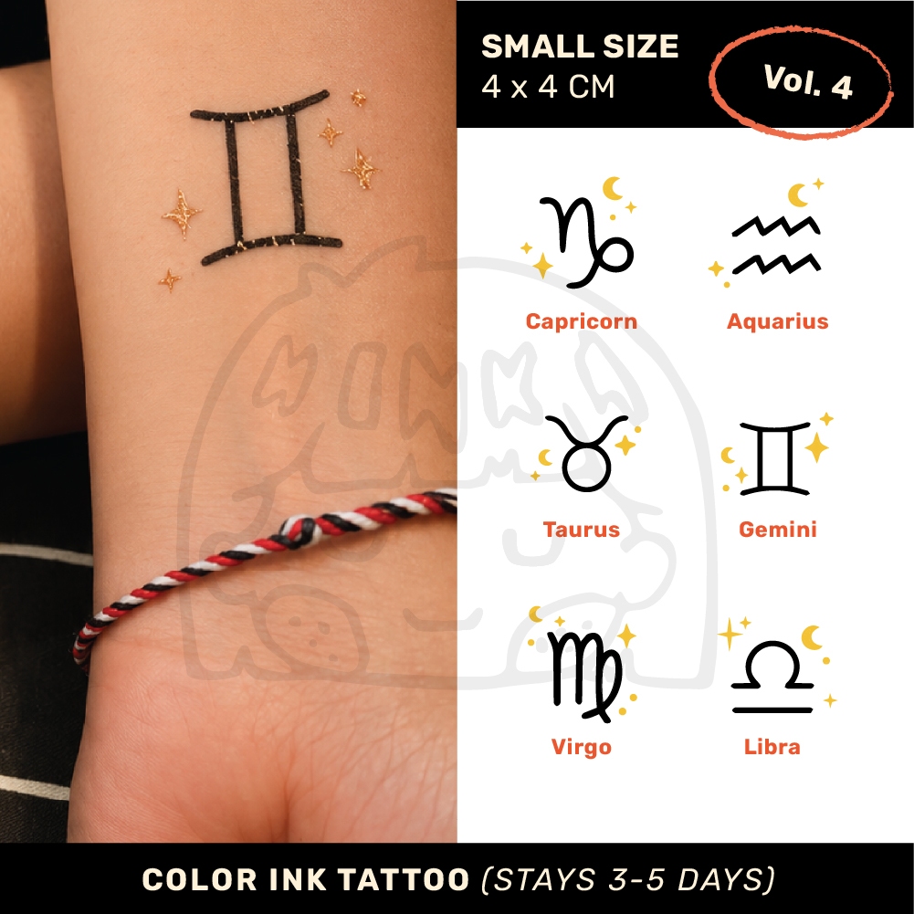 INKTROVERT Premium Temporary Fruit Ink Tattoo - Mini Tato Warna Temporer Zodiac Gemini Aries Taurus 