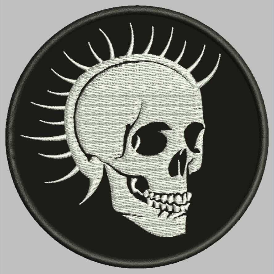 patch bordir-Poster Halloween Bertema Tengkorak Trendi dengan Mohawk Petir, Gaya Rock N Roll, Tukang