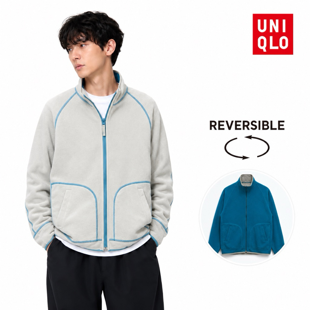 Jacket Casual Ziper Tracktop Uniqlo Fleece Polar Tech Reversible Original