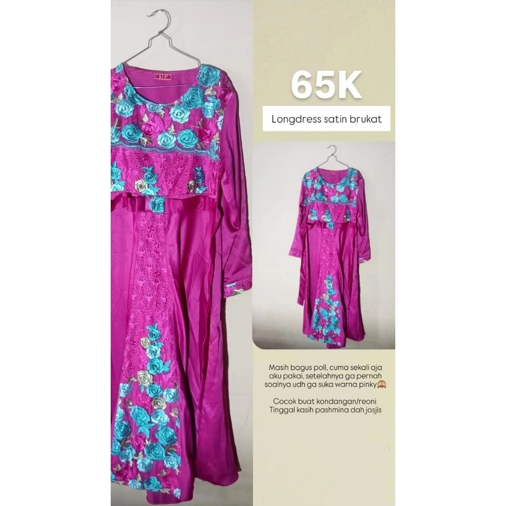 PL Preloved Long Dress Satin Brukat Pink