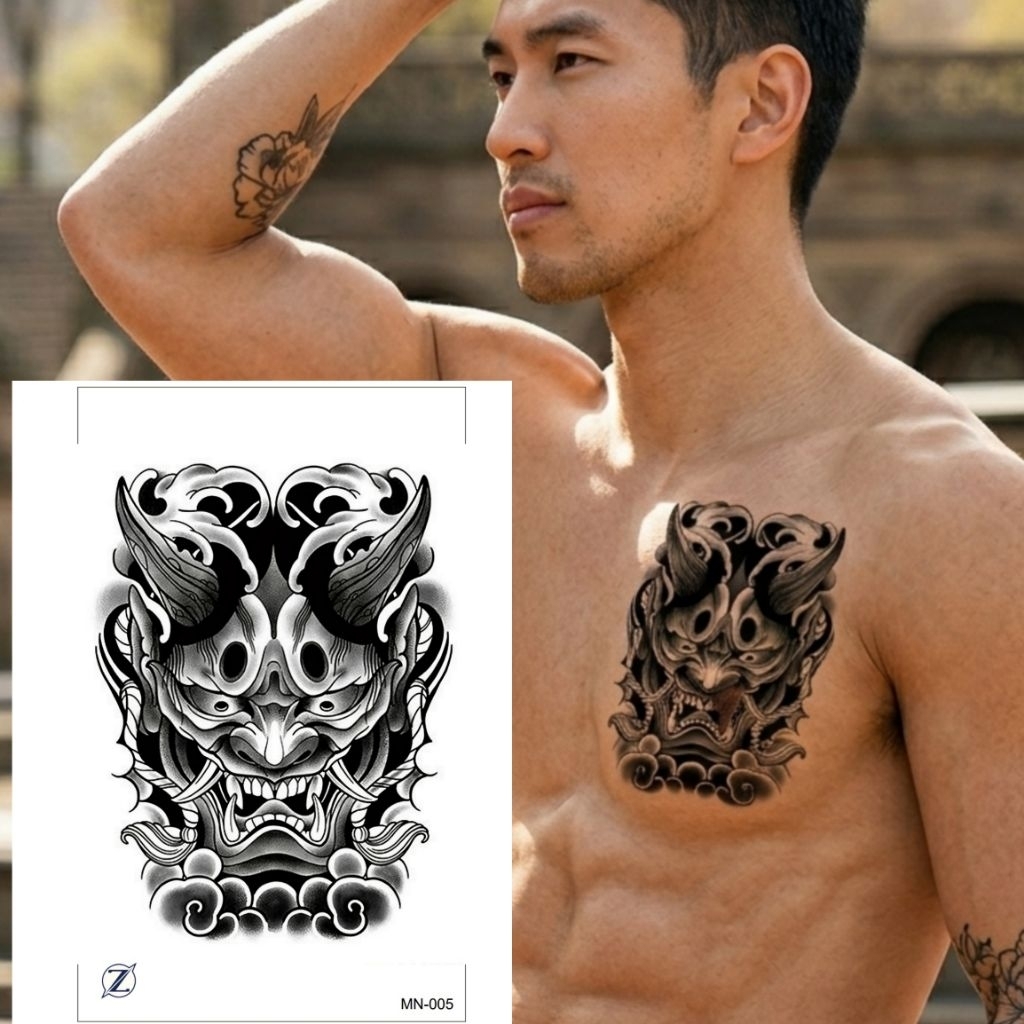 Tatto Temporer Temporary Tato Semi Permanen Tahan Lama 1 Bulan MN-005 Seri Iblis Hitam Yakuza Jepang