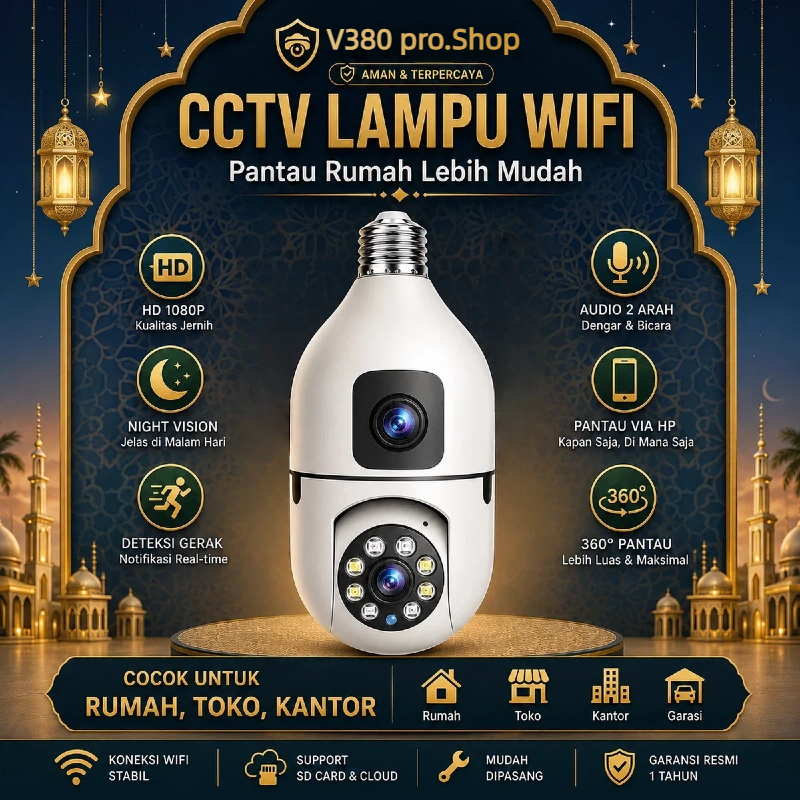 [Garansi 1 Tahun] V380 Pro CCTV Lampu Dual Lens Full HD 360 Rotation Auto Tracking Two-Way Voice Sma