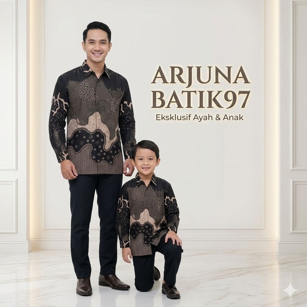 RAJA AMPAT HITAM CREAM Couple ayah dan anak bahan katun laseman premium berlapis furing katun Hero
