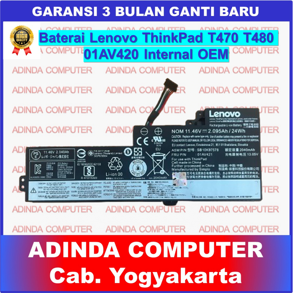 Baterai Lenovo Thinkpad T470 T480 Internal