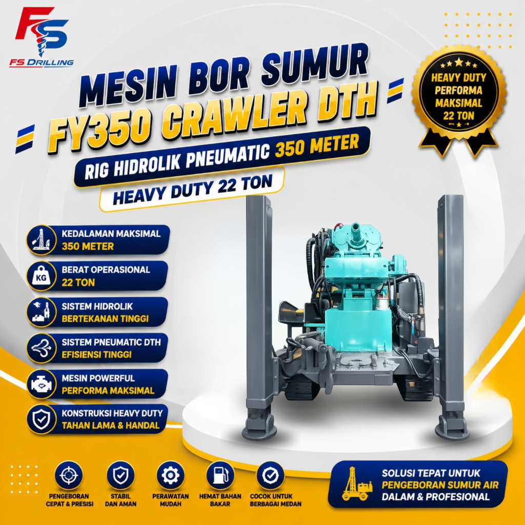 Mesin Bor Sumur FY350 Crawler DTH Rig Hidrolik Pneumatic 350M Heavy Duty 22 Ton Untuk Pengeboran Sum