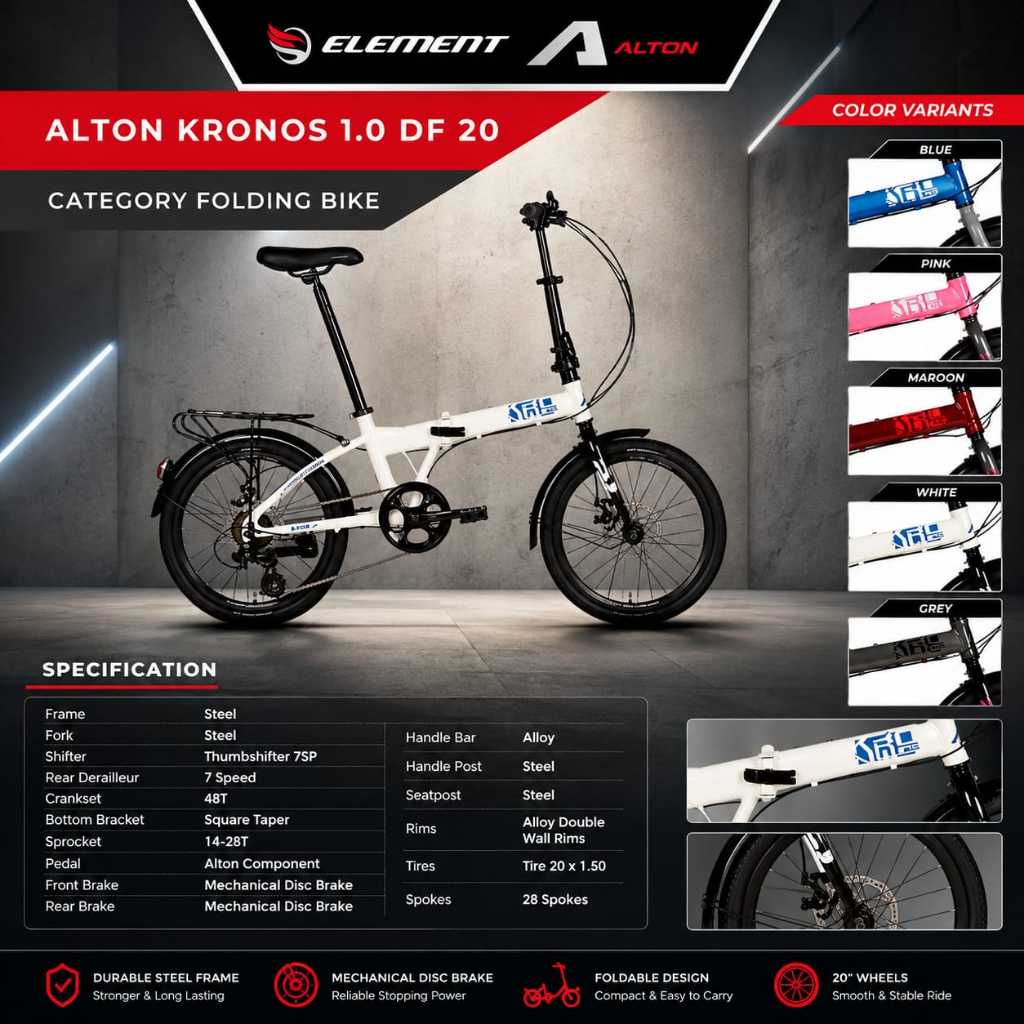 SEPEDA LIPAT 20 INCH ELEMENT KRONOS 1.0 7SPEED FOLDING BIKE