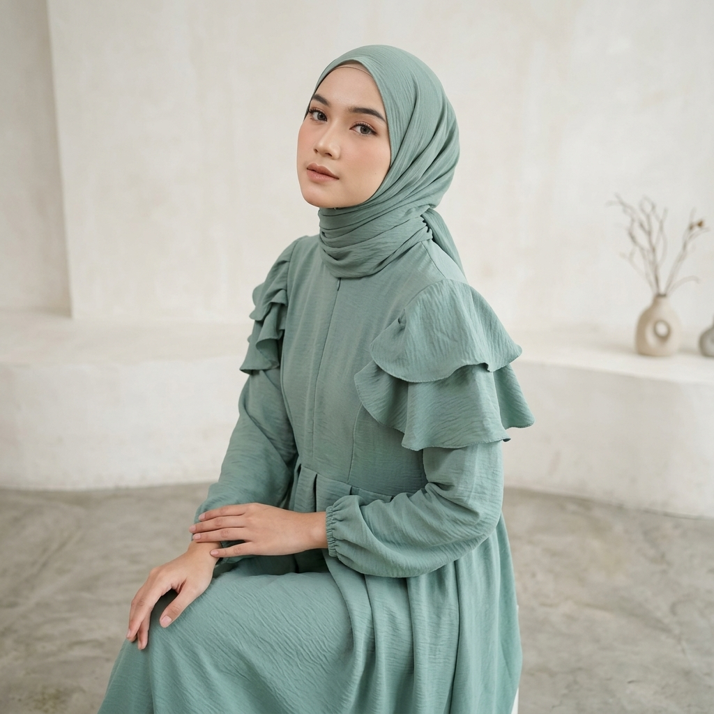 Gamis Wanita Crinkle Airflow Premium Dress Muslimah Ruffle Bahu Model Terbaru - Gamis Sultan Crinkcl