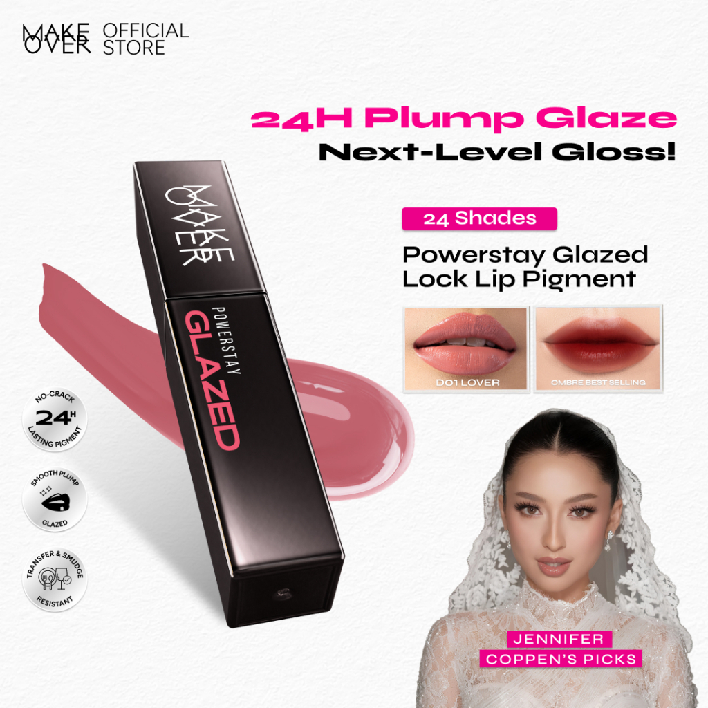 MAKE OVER Powerstay Glazed Lock Lip Pigment - Lip Glazed Plump Gloss Next Level Lip Cream Transferpr