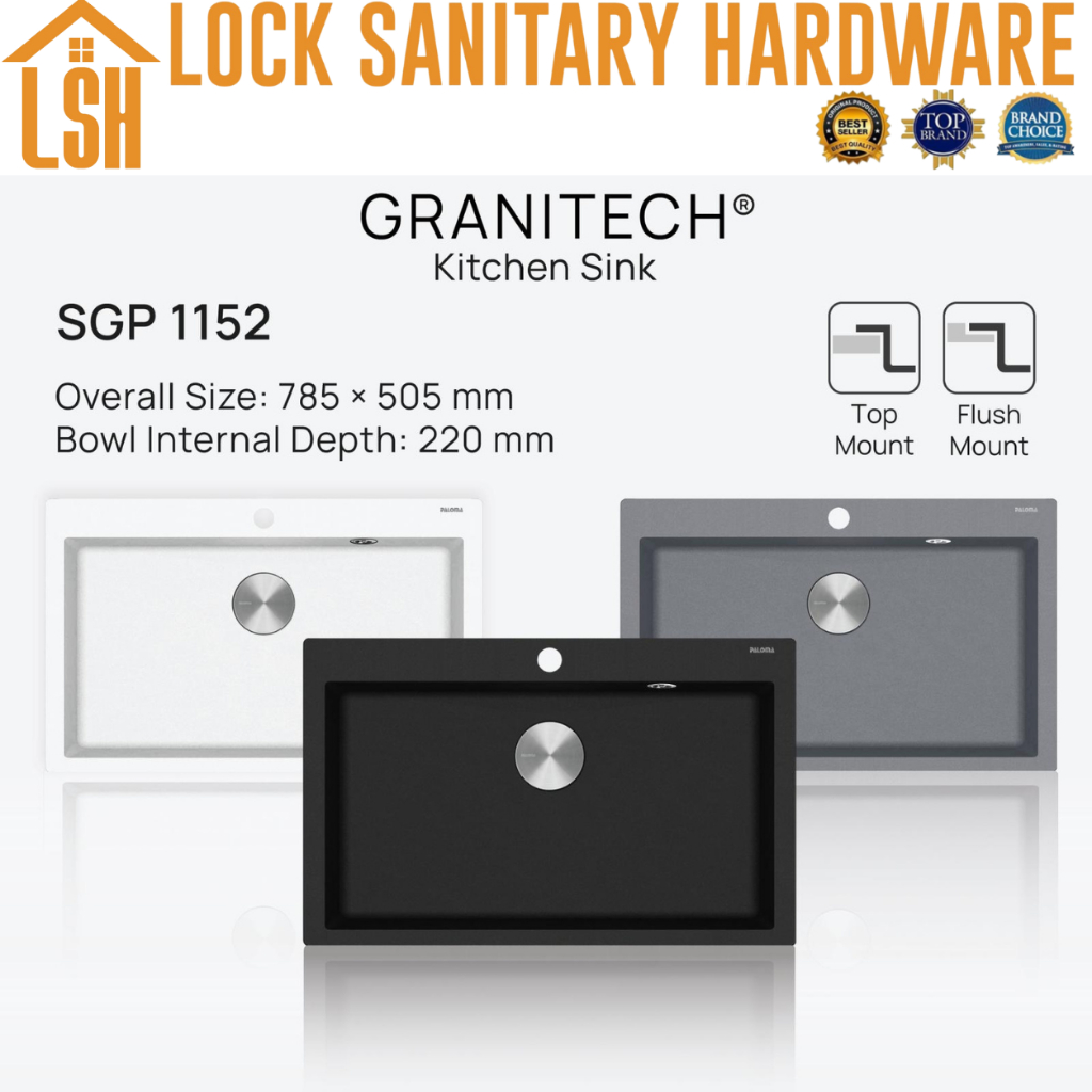 PALOMA SGP 1152 1152BG 1152WG 1152GG BAK CUCI PIRING KITCHEN SINK DAPUR GRANITE TECH 1 BOWL TOP DAN 