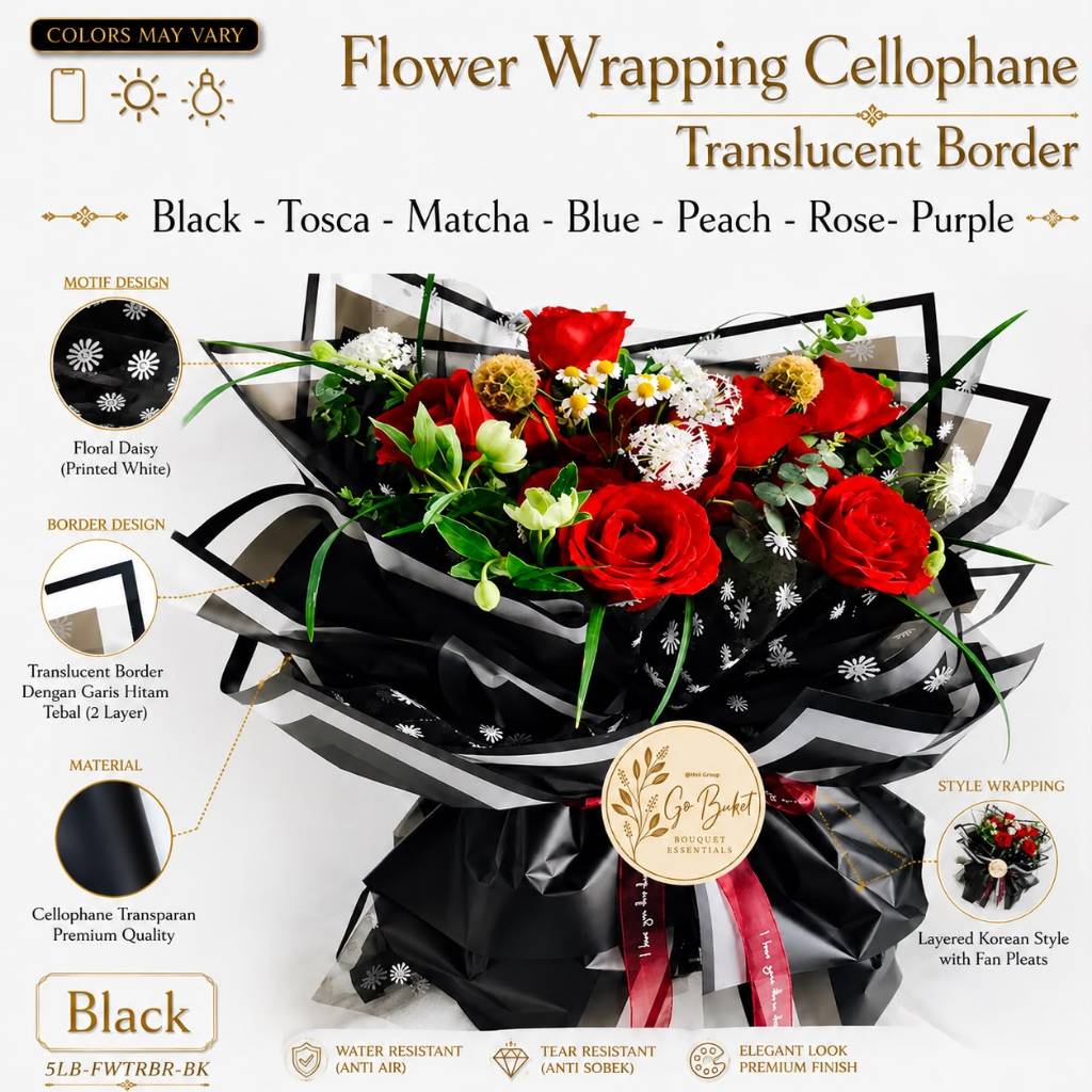 Happy Pakka Flower Wrapping Paper Cellophane Translucent Border