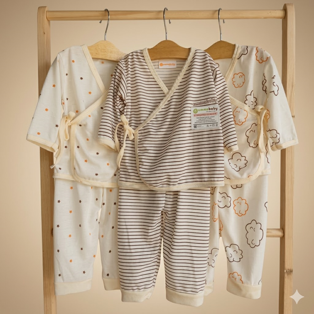 6 Pcs / 3 Set Baju Bayi Kimono Panjang Celana Bayi Baju Bayi Newborn Baju Bayi Baru Lahir Setelan Ki